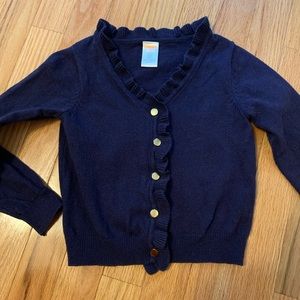 Little girls Classic navy ruffled cardigan
